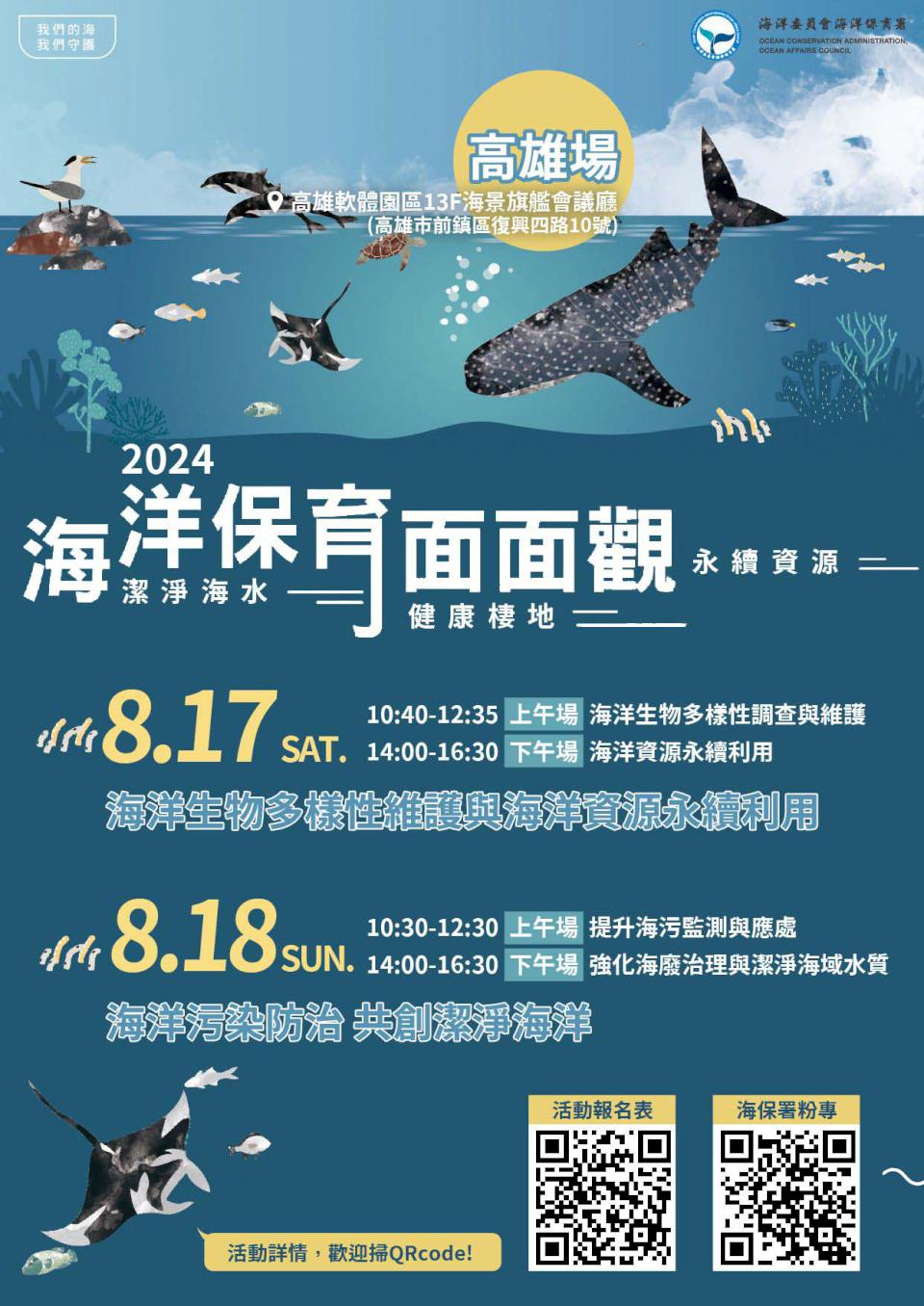 海保署2024年海洋保育面面觀研討會 8、9月4場聚焦海洋生物多樣性、海污防治等