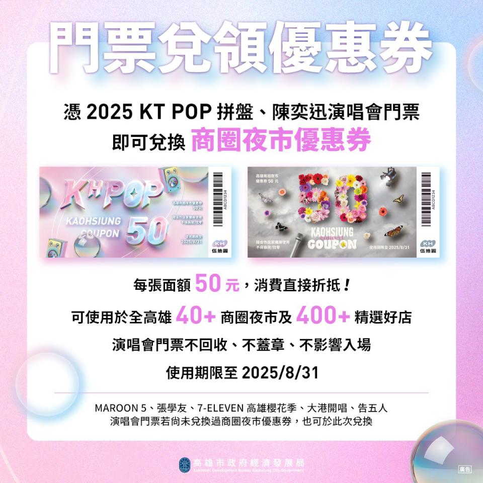 5月喜迎陳奕迅、7韓國天團歌手演唱會 經發局續推商圈夜市優惠券